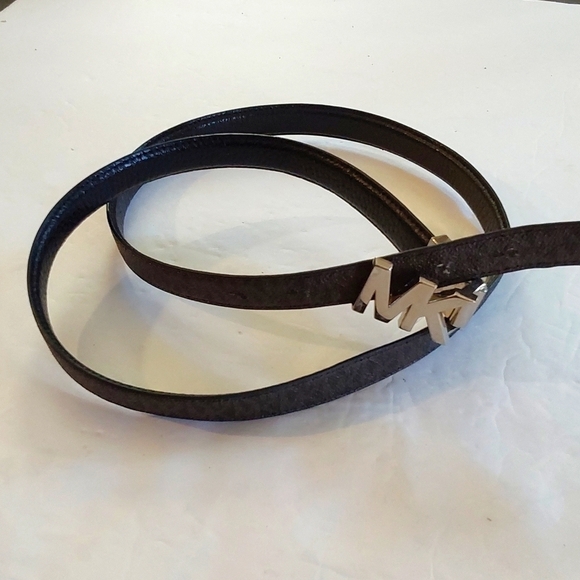 Michael Kors Womens MK Logo Brown/ Black Reverseible Belt Silver MK Buckle L/XL - Picture 1 of 7
